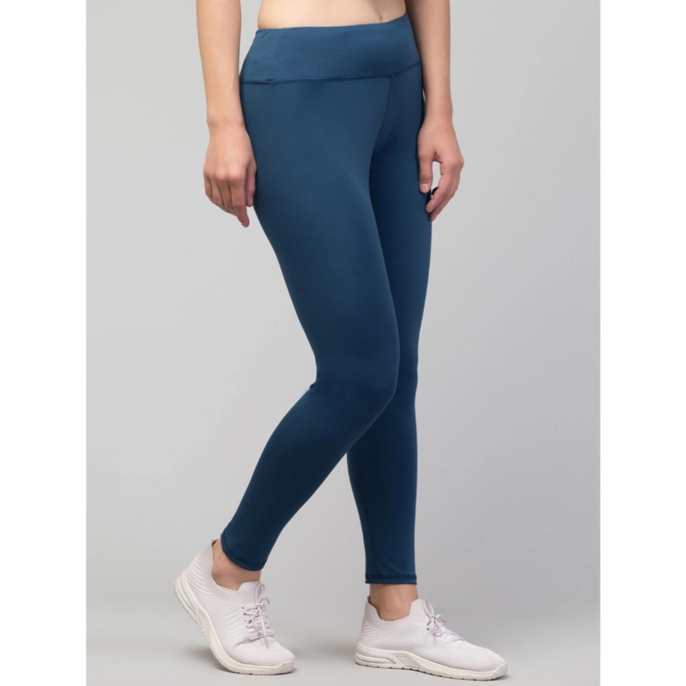 Women's Polyester Solid Ankle Length High-Rise Tights (Teal) - Image 3