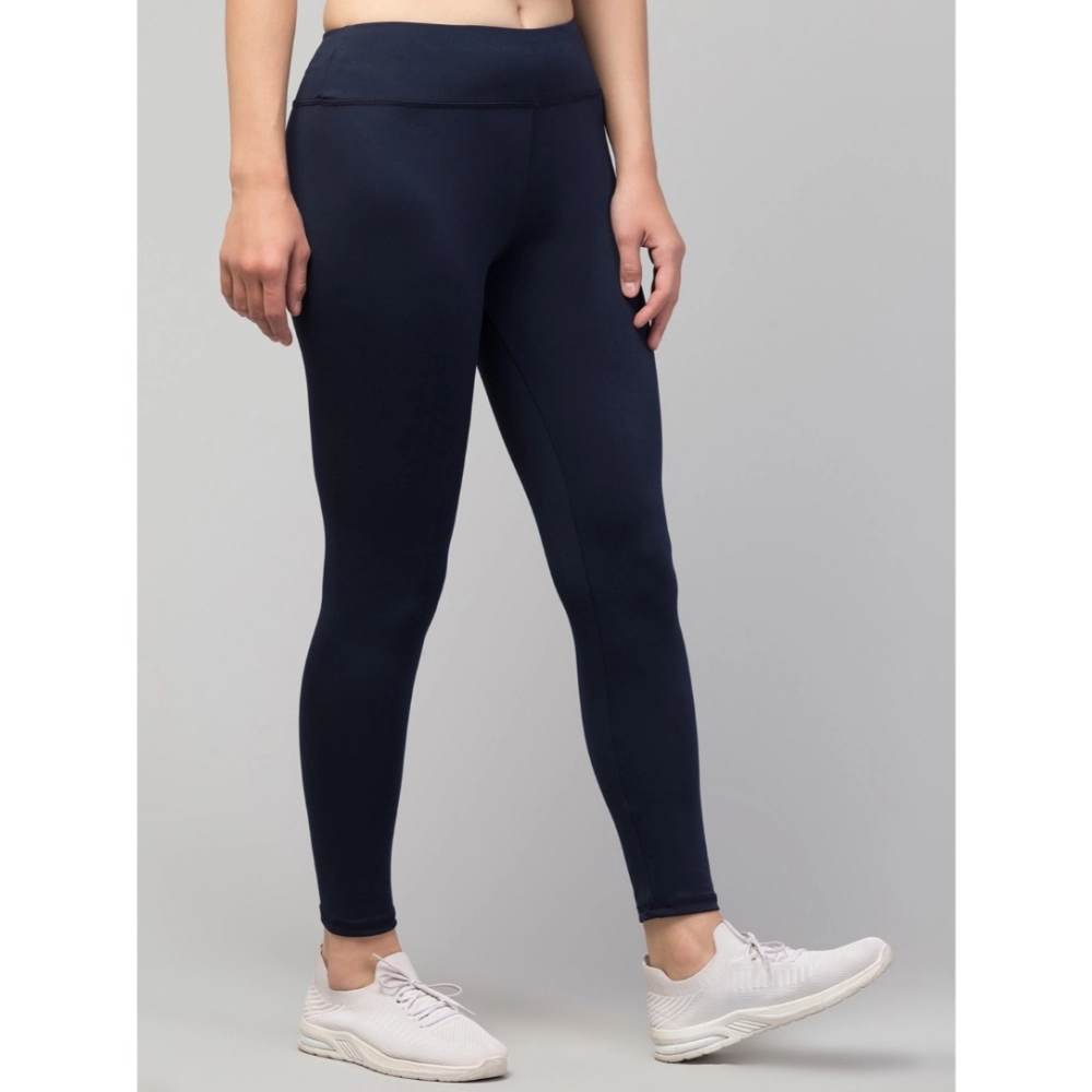 Women's Polyester Solid Ankle Length High-Rise Tights (Navy) - Image 3