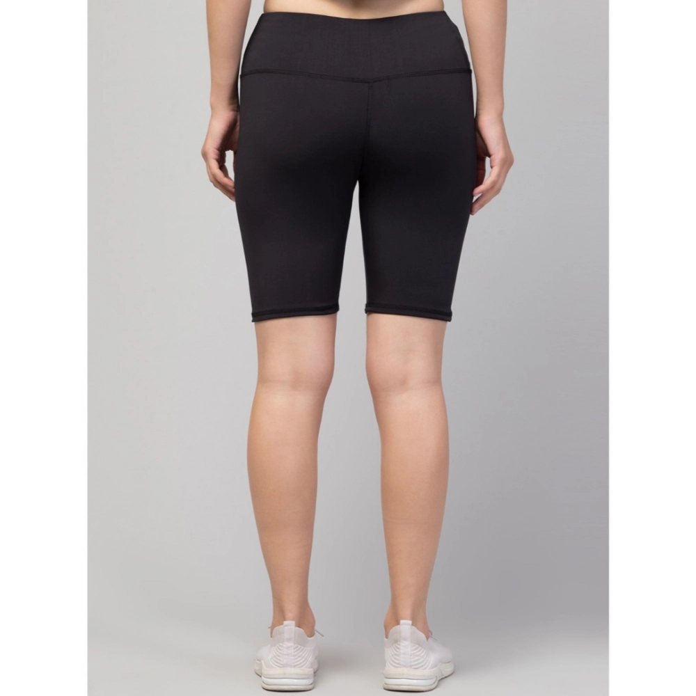 Women's Polyester Solid Above Knee High-Rise Shorts (Black) - Image 2
