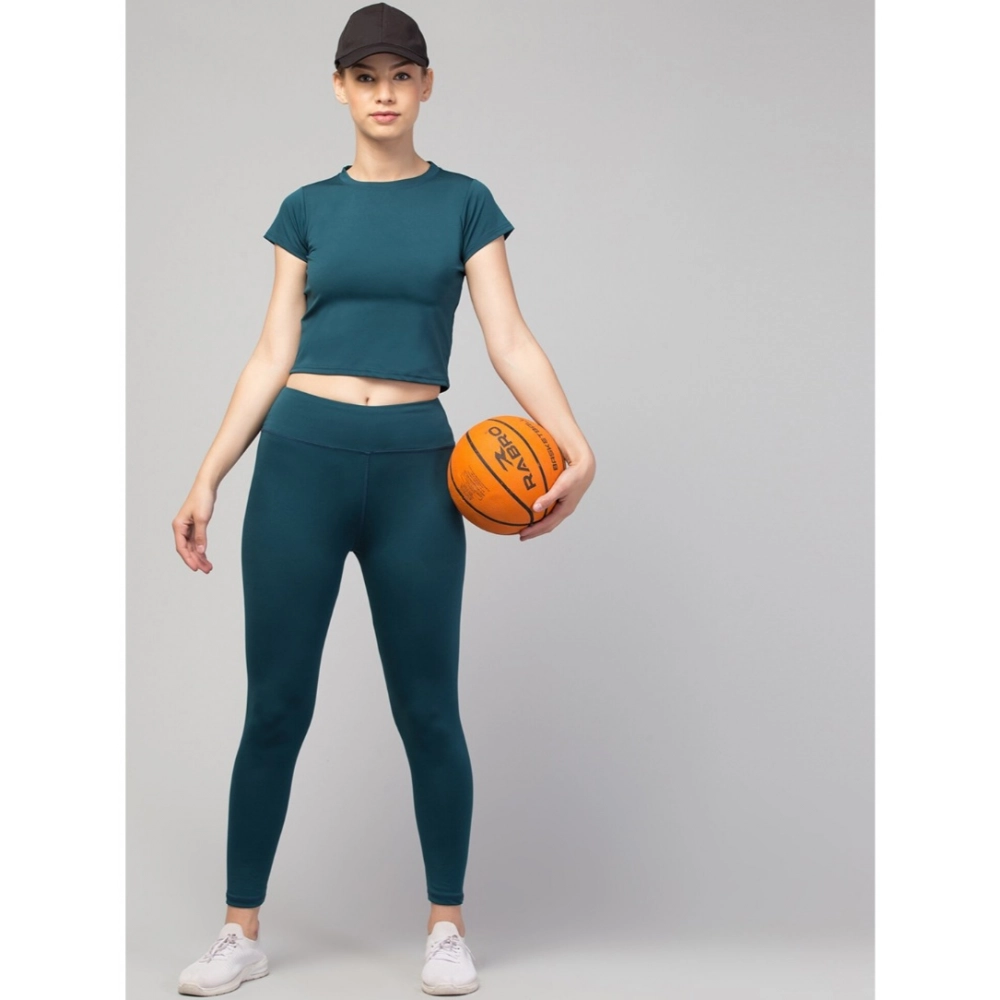 Women's Polyester Solid Ankle Length High-Rise Tights (Green) - Image 3