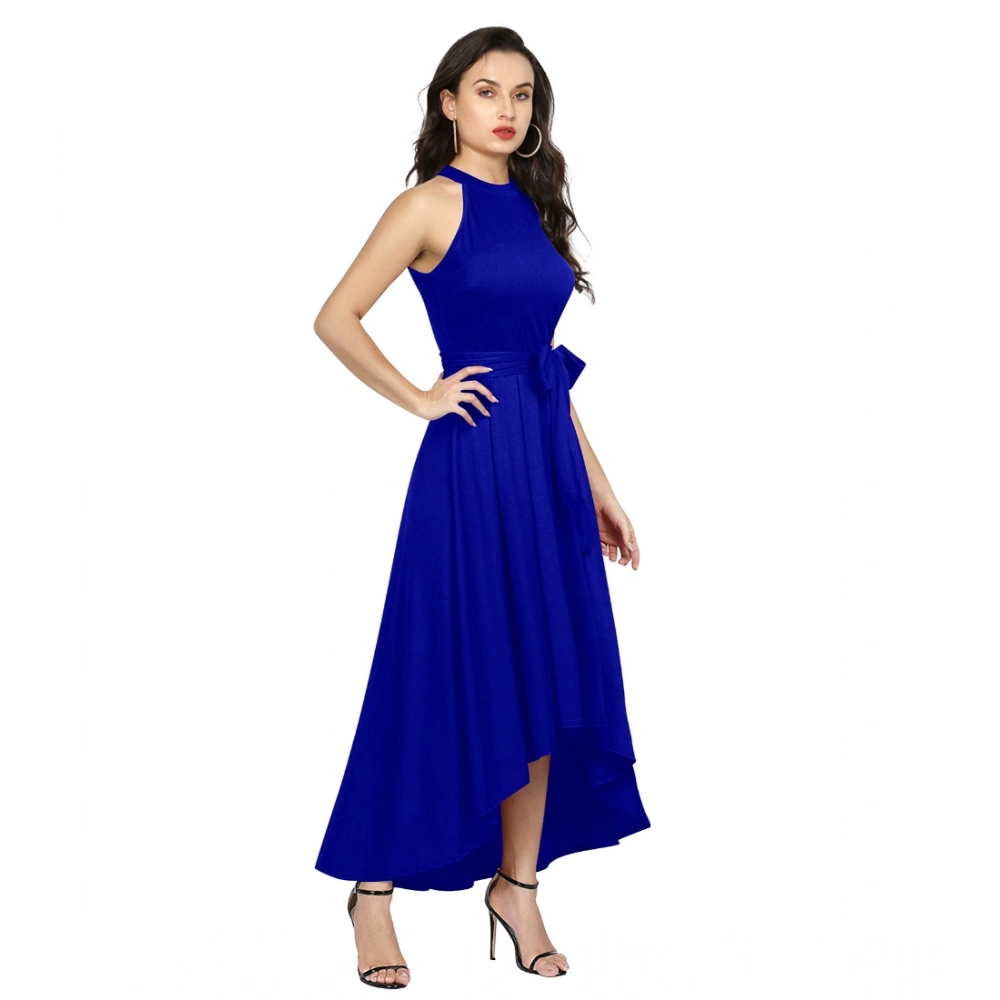 Women's Polyster Solid Halter Neck Sleeveless Dress (Royal Blue) - Image 2