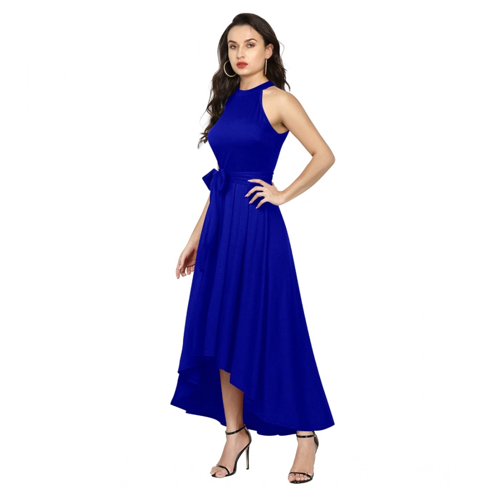 Women's Polyster Solid Halter Neck Sleeveless Dress (Royal Blue) - Image 3