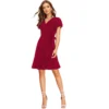 54162095767 23093f1715 o d 1000x1000 1 Women's Knitting stretchable Solid V Neck Flaired Sleeve Dress (Maroon )