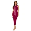 54162096007 d8543d297e o d 1000x1000 1 Women's Knitting stretchable Solid Round Neck Sleeveless Dress (Maroon)