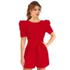 54162099467 1a4046038f o d 1000x1000 1 Women's Knitting stretchable Solid Round Neck 3-4 Puff Sleeve Dress (Red )