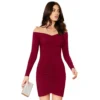 54162970131 8ebe9c70fb o d 1000x1000 1 Women's Knitting stretchable Solid V Neck Full Sleeve Dress (Maroon)