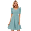 54162972331 07500d071a o d 1000x1000 1 Women's Knitting stretchable Solid V Neck Cap Sleeve Dress (Pista)