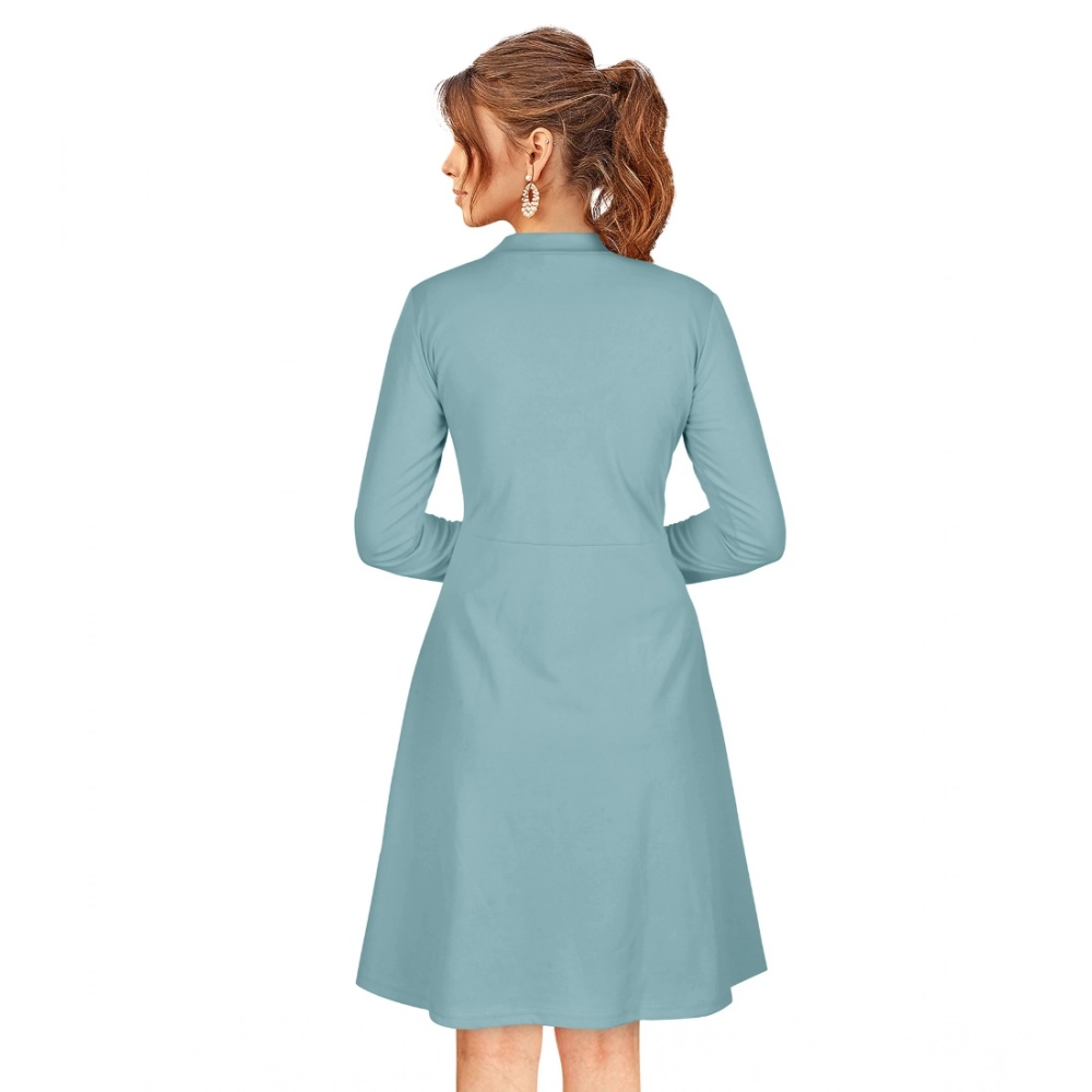 Women's Knitting stretchable Solid Round Neck Full Sleeve Dress (Pista) - Image 2
