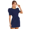 54163248983 6a34904b78 o d 1000x1000 1 Women's Knitting stretchable Solid Round Neck 3-4 Puff Sleeve Dress (Blue)