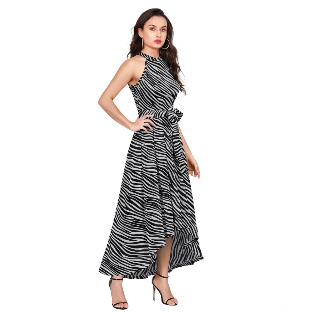 Women's Polyester Zebra Pattern Halter Neck Sleeveless Dress (Navy Blue) - Image 2