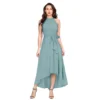 54163424020 20c67a05ac o d 1000x1000 1 Women's Polyester Solid Halter Neck Sleeveless Dress (Pista)