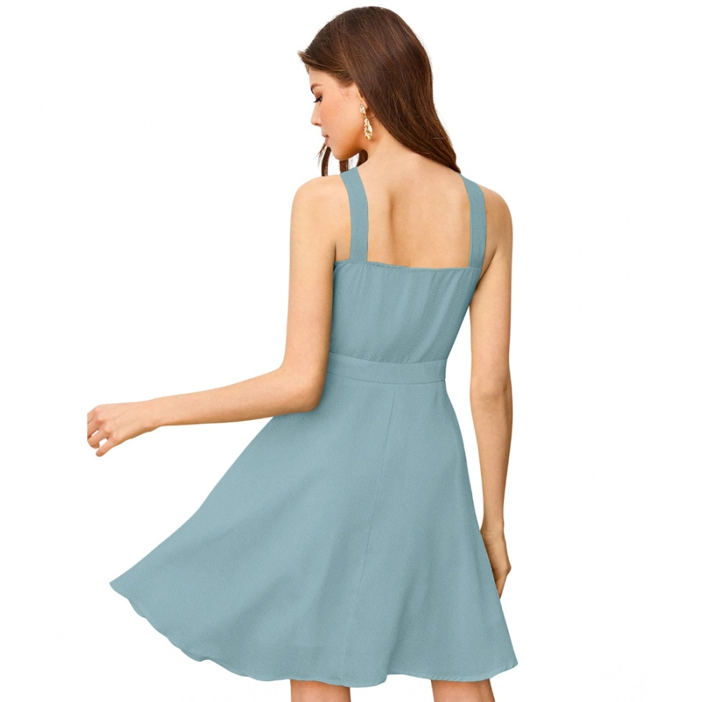 Women's Knitting stretchable Solid Halter Neck Sleeveless Dress (Pista ) - Image 2
