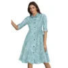 54165430541 64479932ee o d 1000x1000 1 Women's Ruby Cotton Printed Shirt Collar 3-4th Sleeve Dress (Pista)