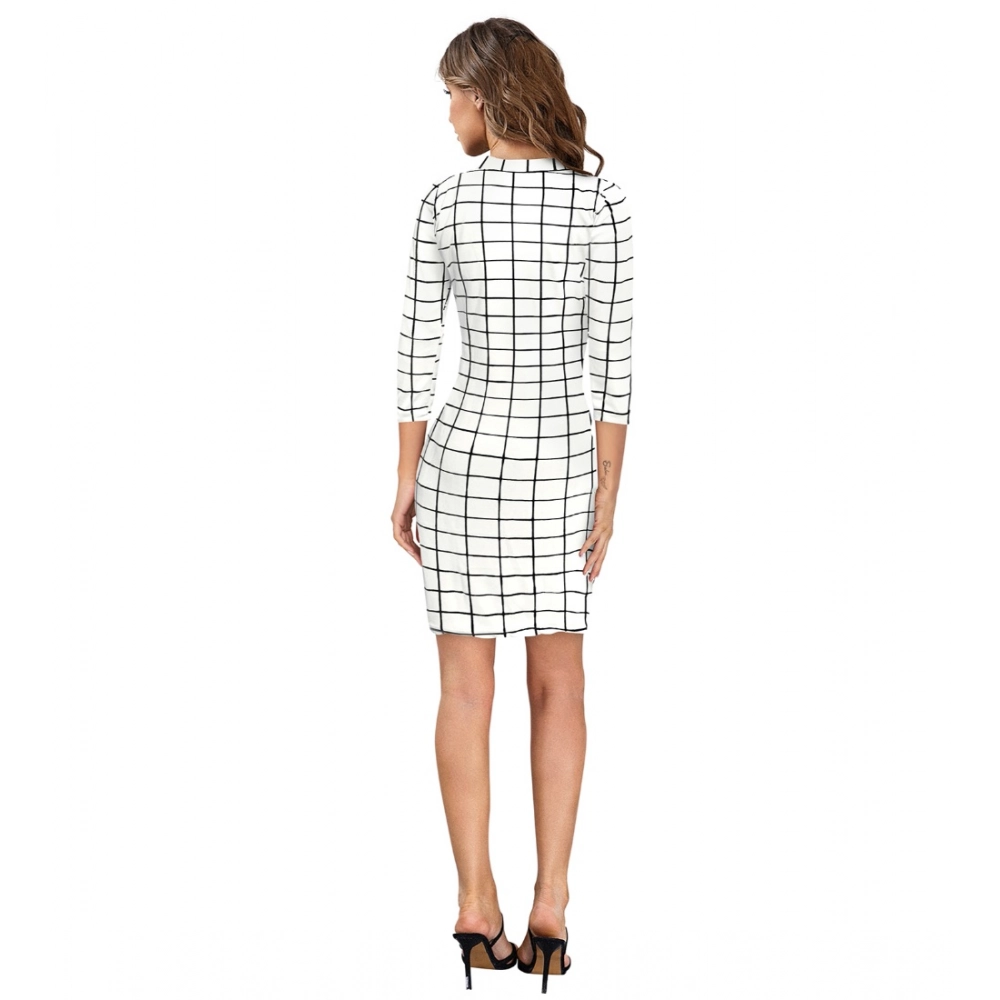 Women's Polyester Solid High Neck Full Sleeve Dress (White) - Image 2