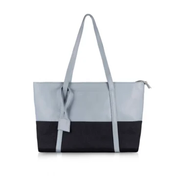 Women's Faux Leather Large Shoulder Zipper Handbag (Light Blue)