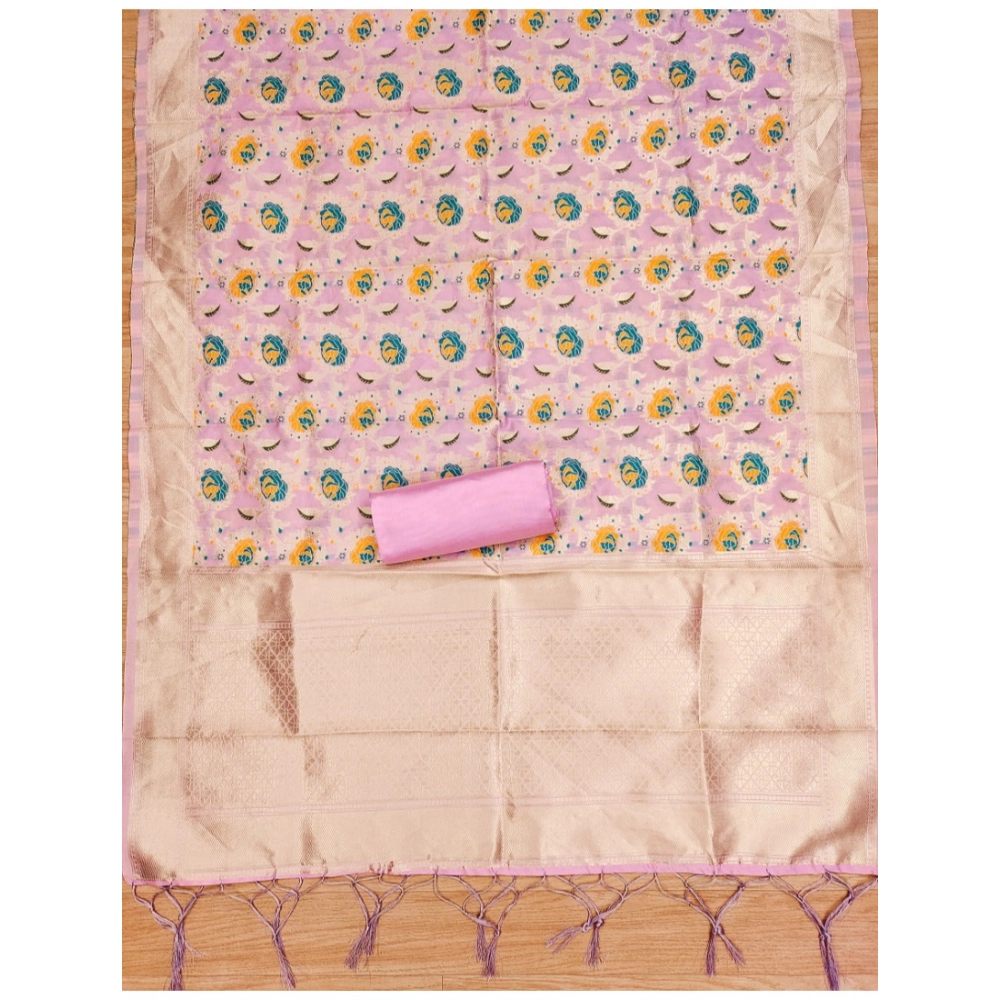 Women's Banarasi Silk Printed Unstitched Salwar Suit Material With Dupatta (Pink, 3Mtrs) - Image 2