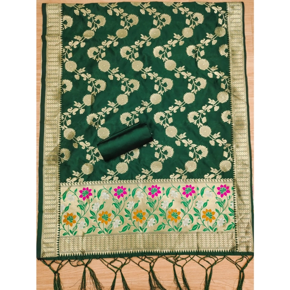 Women's Banarasi Silk Printed Unstitched Salwar Suit Material With Dupatta (Green, 3Mtrs) - Image 2