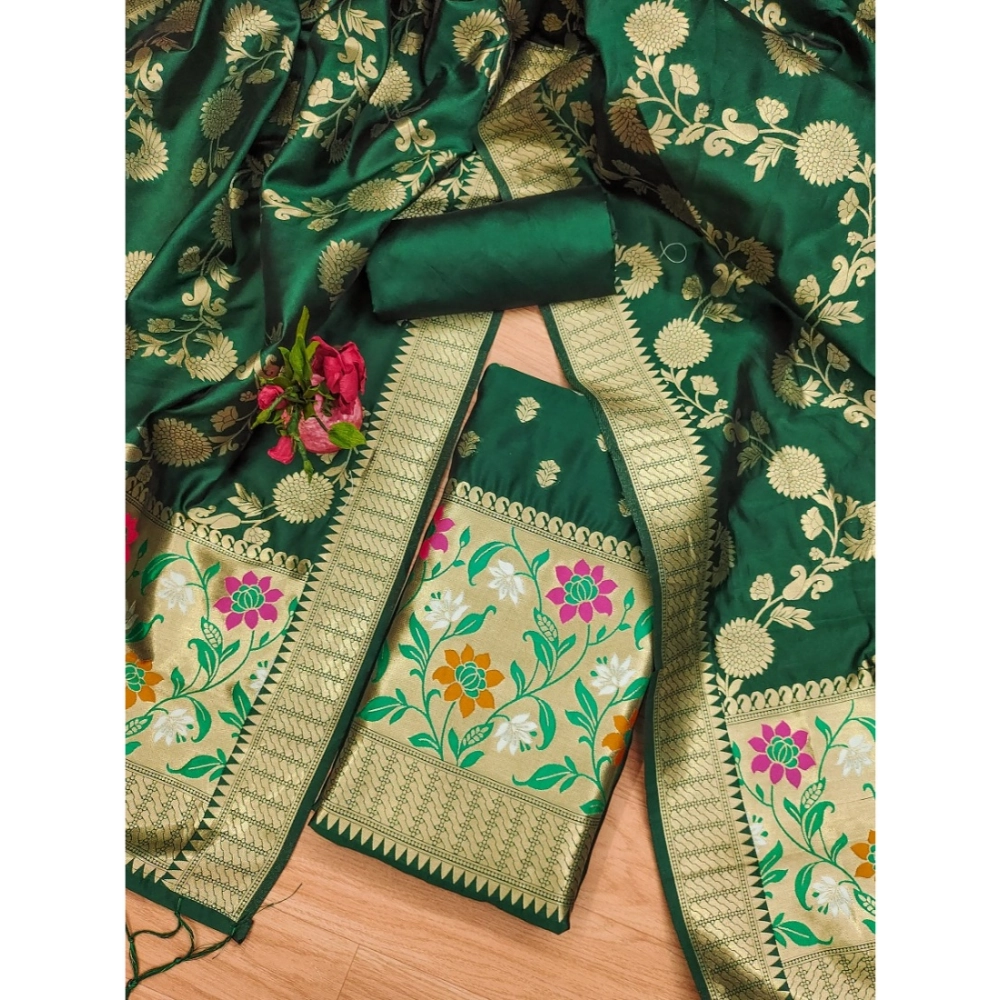 Women's Banarasi Silk Printed Unstitched Salwar Suit Material With Dupatta (Green, 3Mtrs) - Image 4