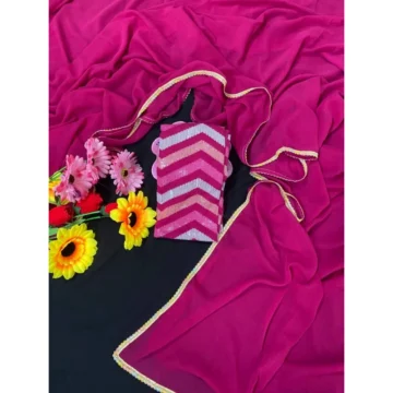 Women's Fox Georgette  Solid Saree With Unstitched Blouse 5.5Mtr (Pink)