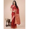 54442415836 aabf1e93e5 o d 1000x1000 1 Women's Linen Cotton Printed Saree With Unstitched Blouse 5.5Mtr (Red)