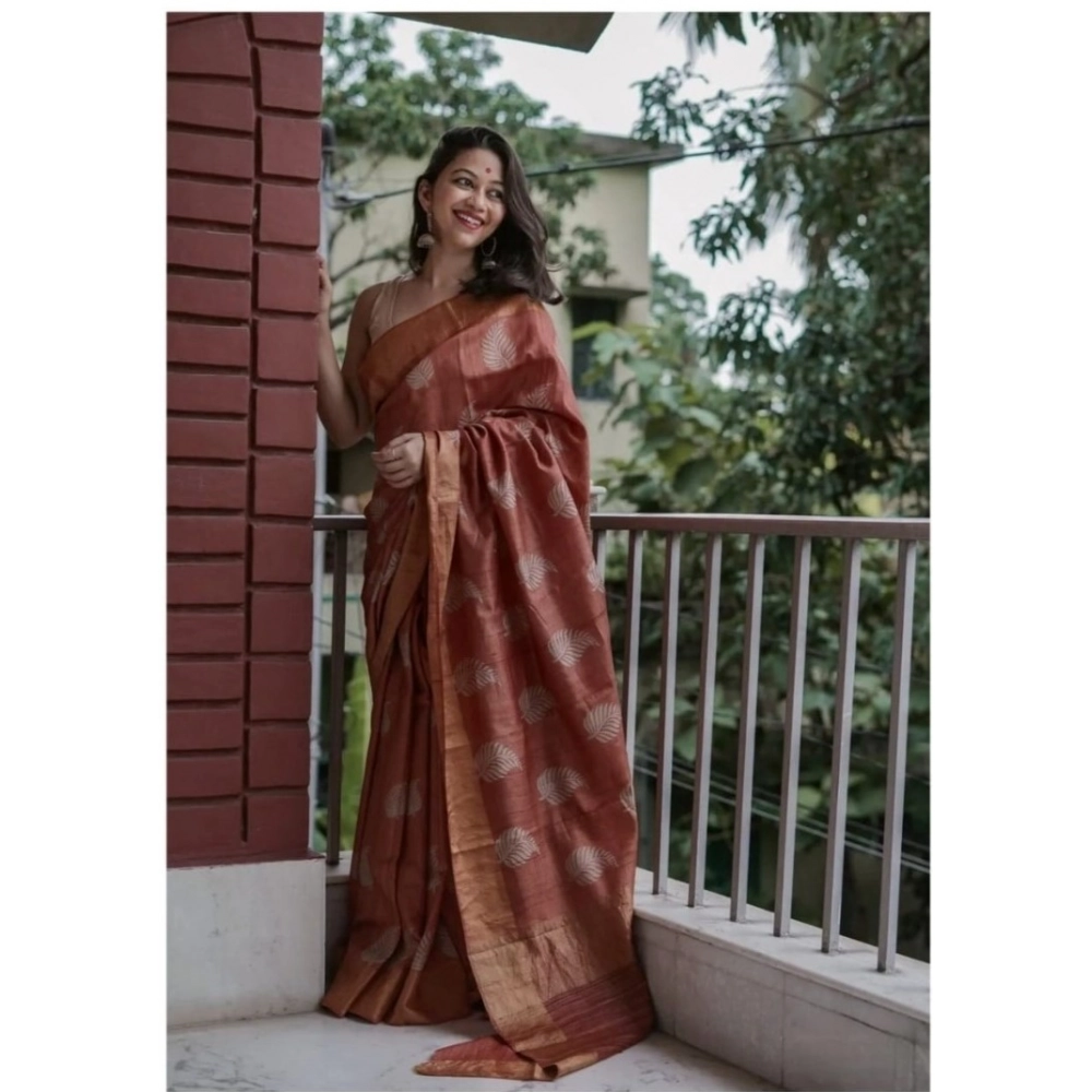 Women's Silk Printed Saree With Unstitched Blouse 5.5Mtr (Maroon) - Image 3