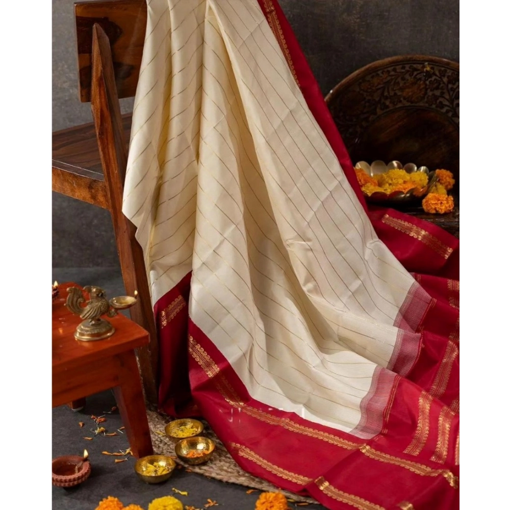 Women's Silk Printed Saree With Unstitched Blouse 5.5Mtr (Off White) - Image 2