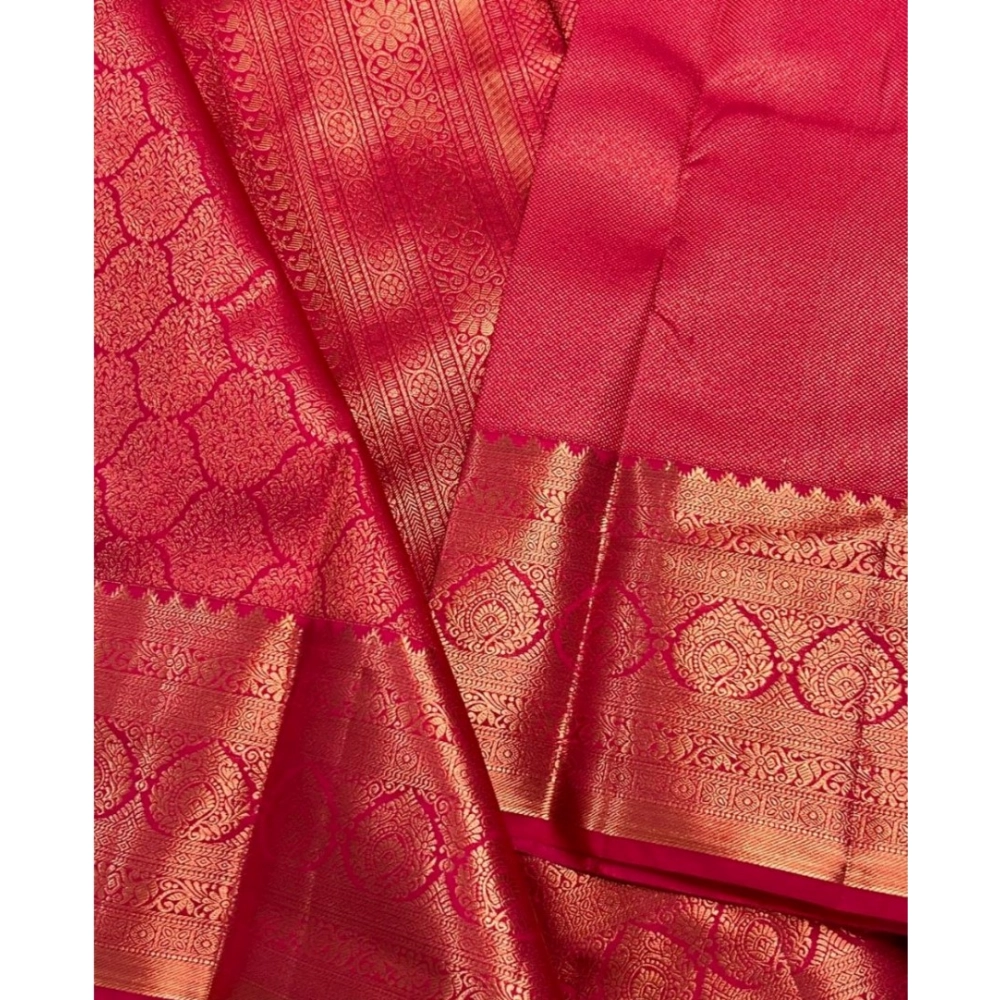 Women's Silk Printed Saree With Unstitched Blouse 5.5Mtr (Rani Pink) - Image 3