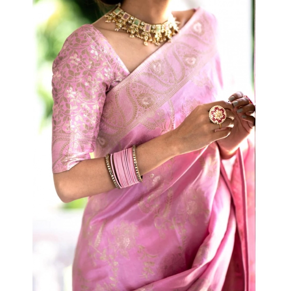 Women's Silk Printed Saree With Unstitched Blouse 5.5Mtr (Pink) - Image 2