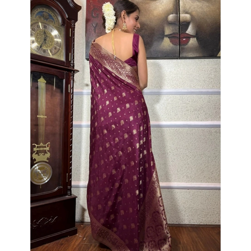 Women's Silk Printed Saree With Unstitched Blouse 5.5Mtr (Wine) - Image 3