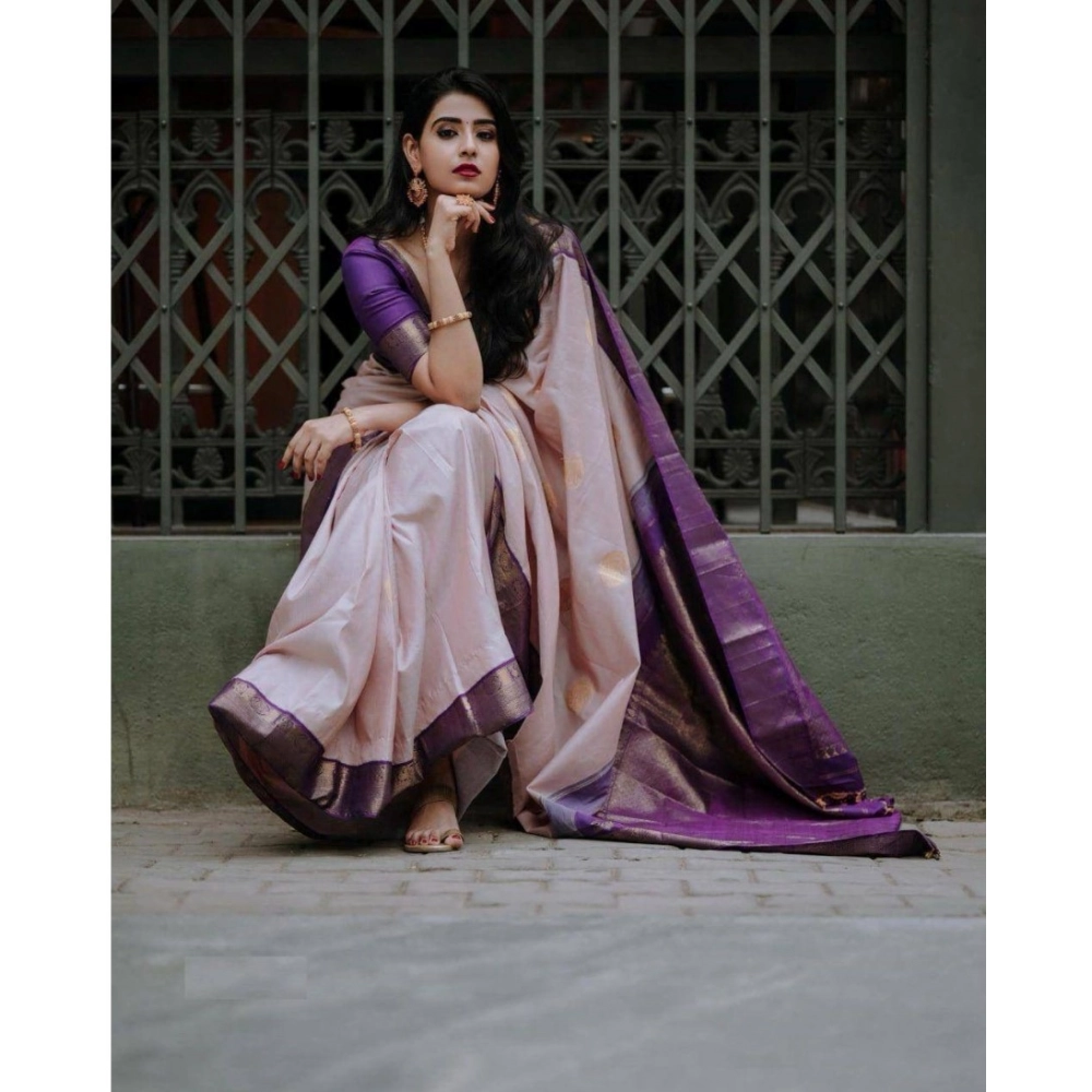 Women's Silk Printed Saree With Unstitched Blouse 5.5Mtr (Purple) - Image 2