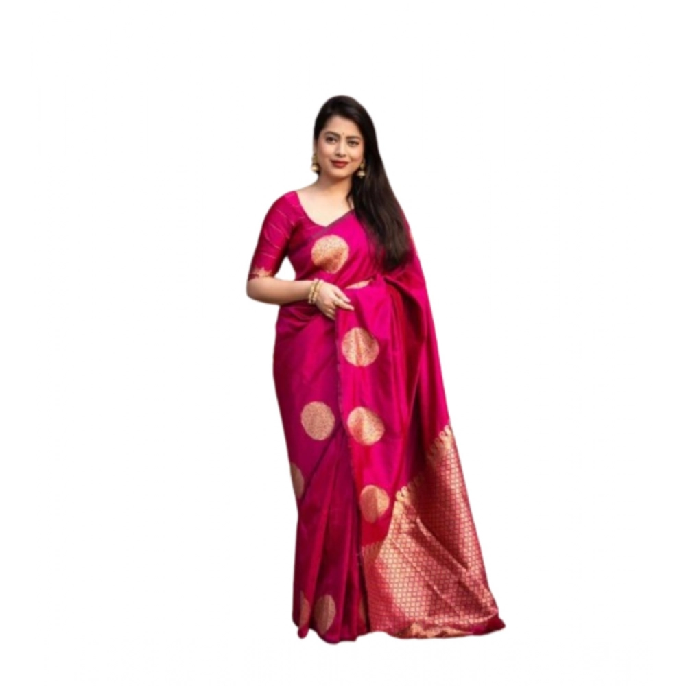 Women's Silk Printed Saree With Unstitched Blouse 5.5Mtr (Pink) - Image 2