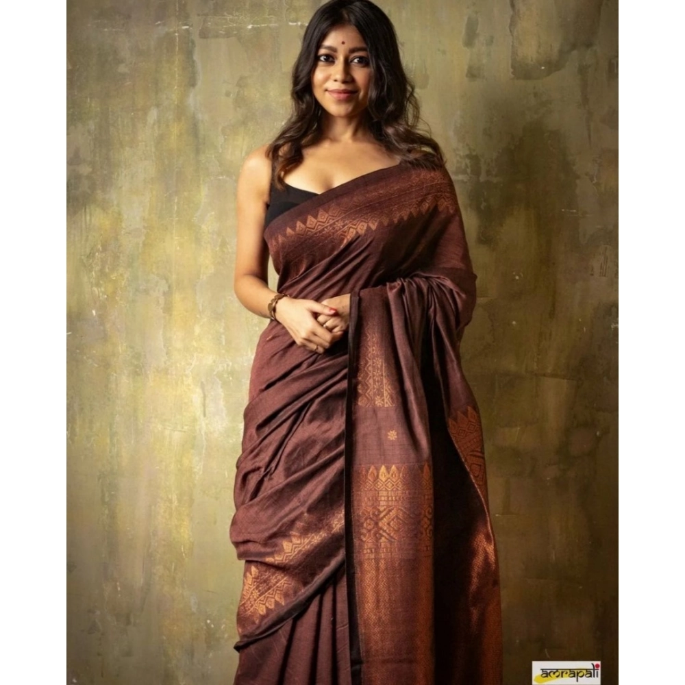 Women's Silk Printed Saree With Unstitched Blouse 5.5Mtr (Coffee) - Image 2