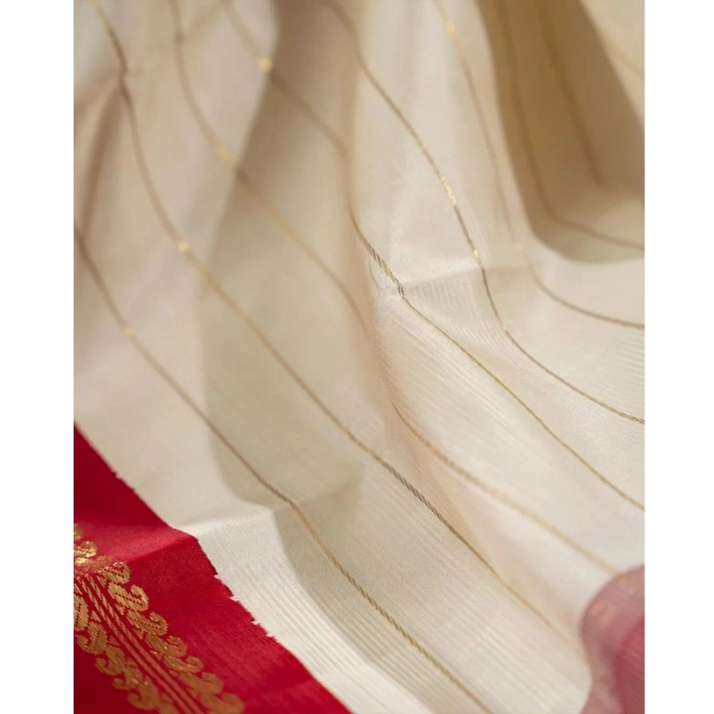 Women's Silk Printed Saree With Unstitched Blouse 5.5Mtr (Off White) - Image 3