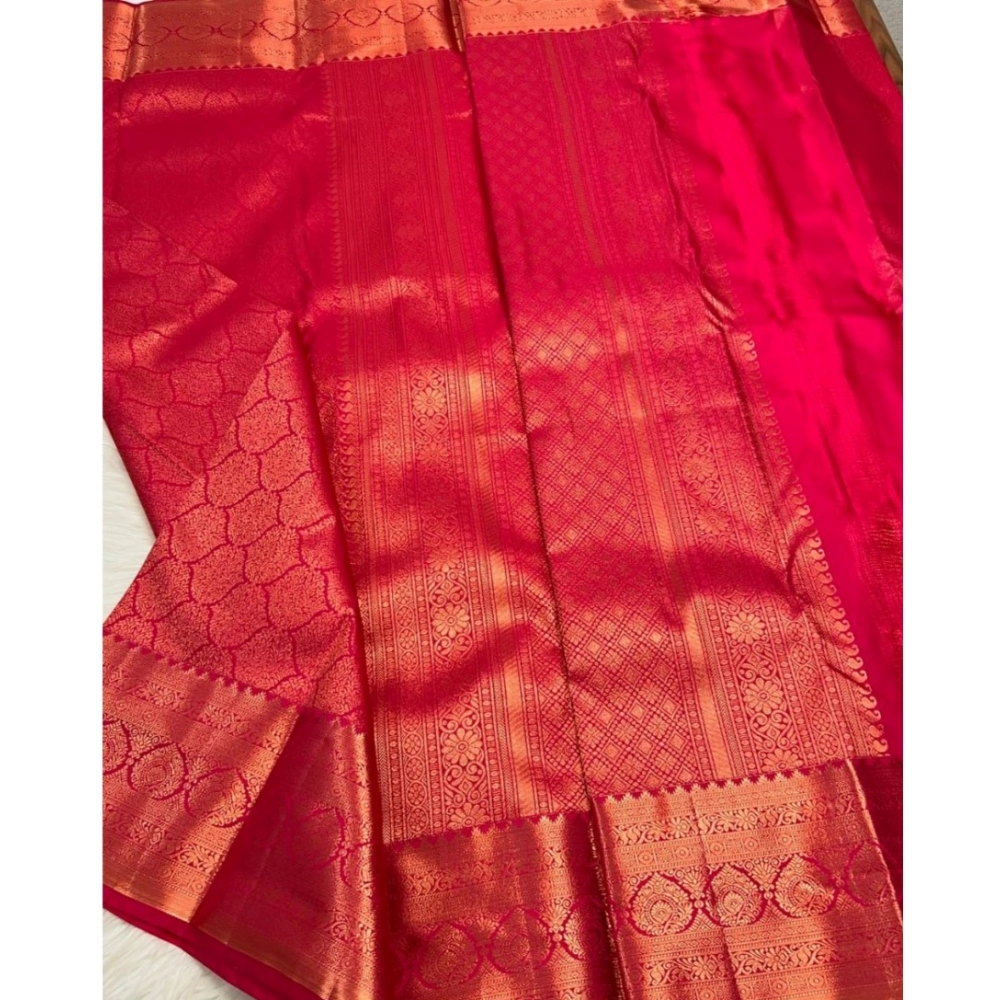 Women's Silk Printed Saree With Unstitched Blouse 5.5Mtr (Rani Pink) - Image 2