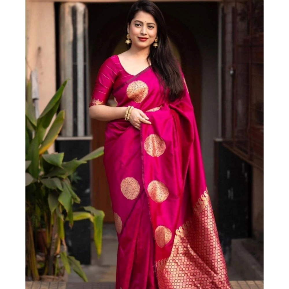 Women's Silk Printed Saree With Unstitched Blouse 5.5Mtr (Pink) - Image 3