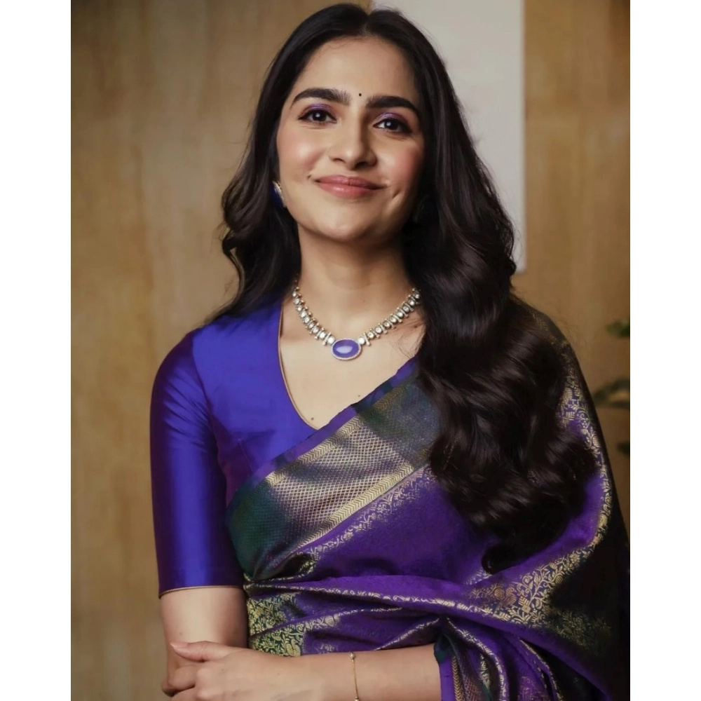 Women's Silk Printed Saree With Unstitched Blouse 5.5Mtr (Purple) - Image 3