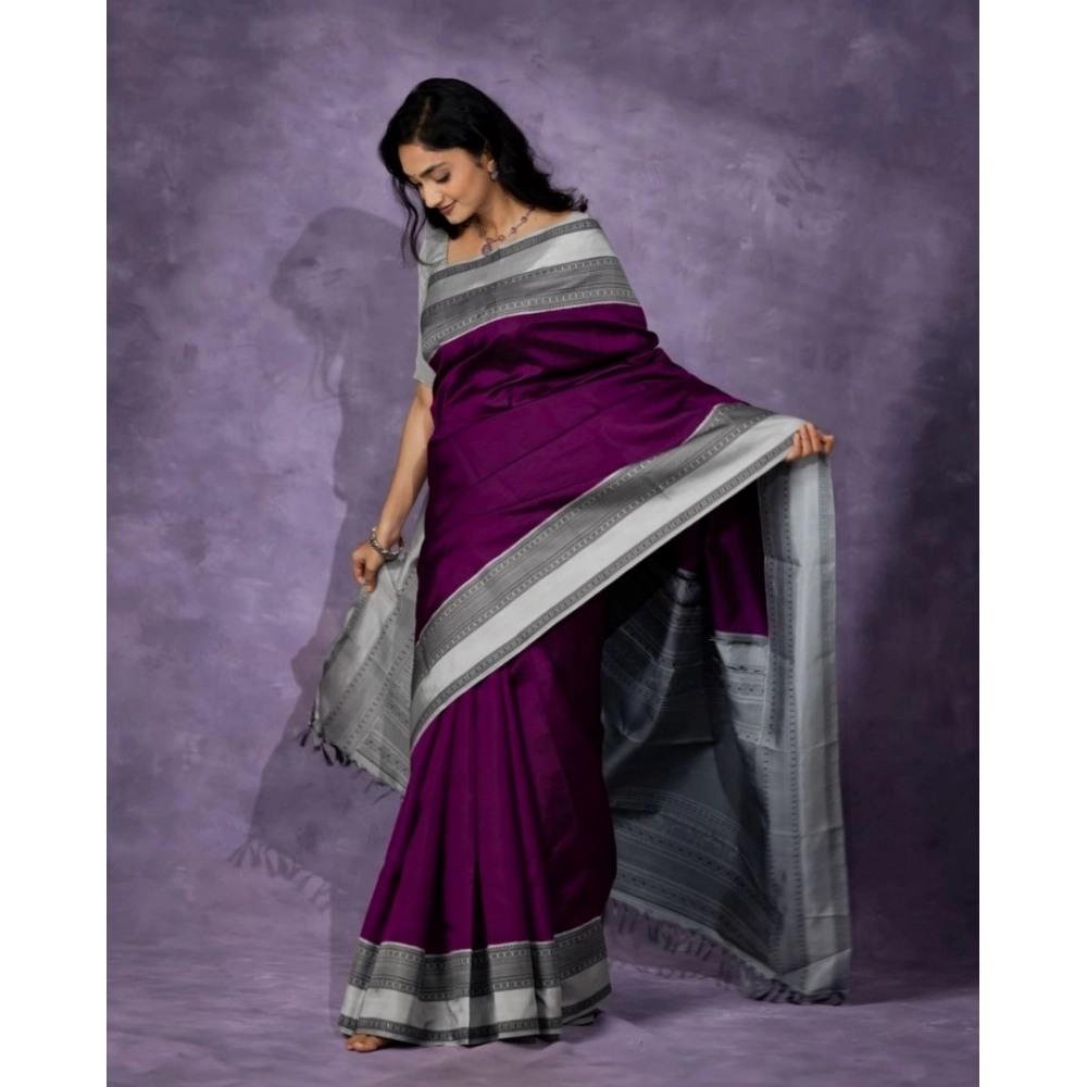 Women's Silk Printed Saree With Unstitched Blouse 5.5Mtr (Purple) - Image 2