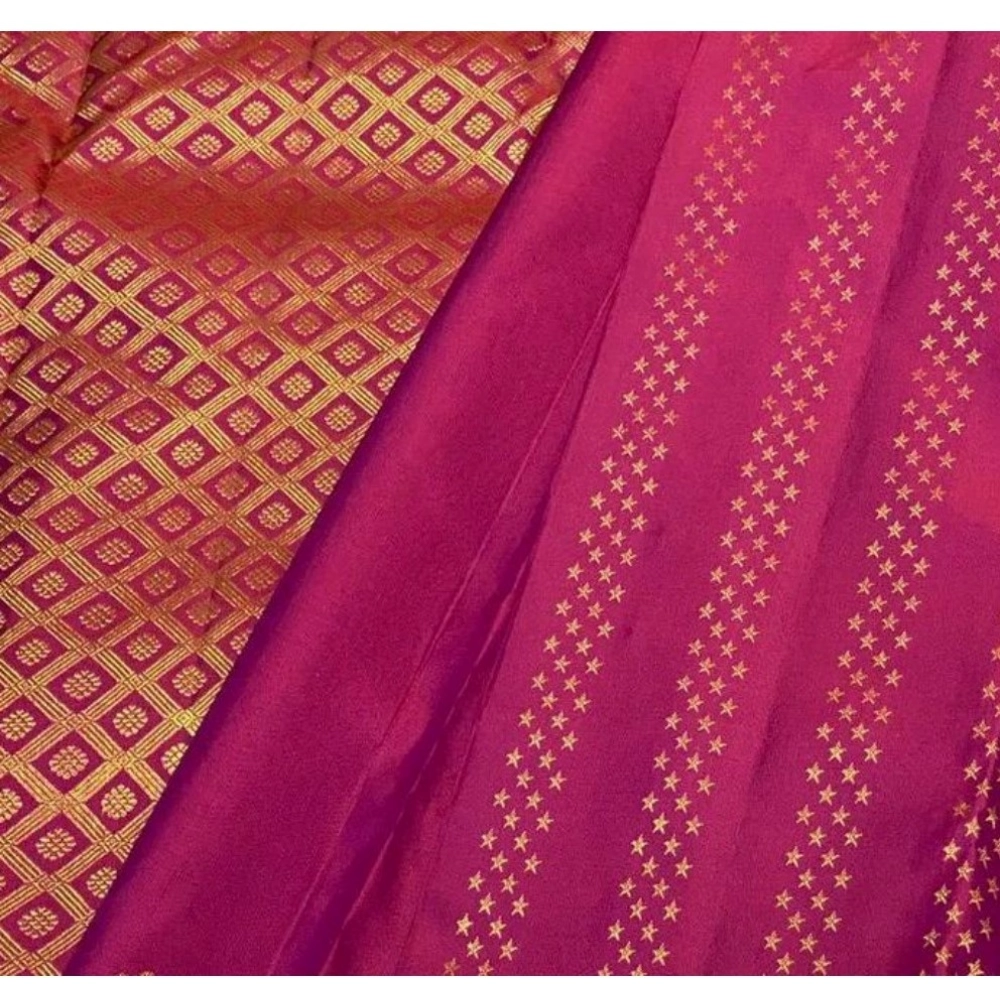 Women's Silk Printed Saree With Unstitched Blouse 5.5Mtr (Rani Pink) - Image 2