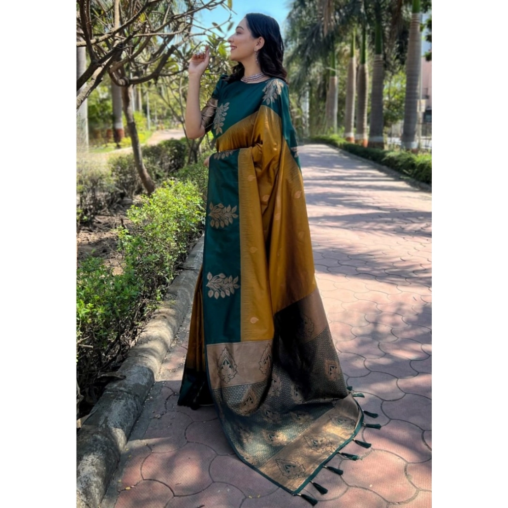 Women's Silk Printed Saree With Unstitched Blouse 5.5Mtr (Yellow) - Image 2