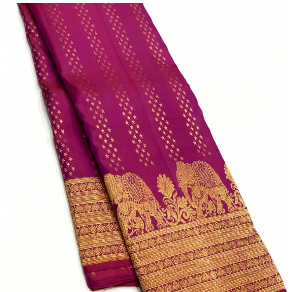 Women's Silk Printed Saree With Unstitched Blouse 5.5Mtr (Rani Pink) - Image 3