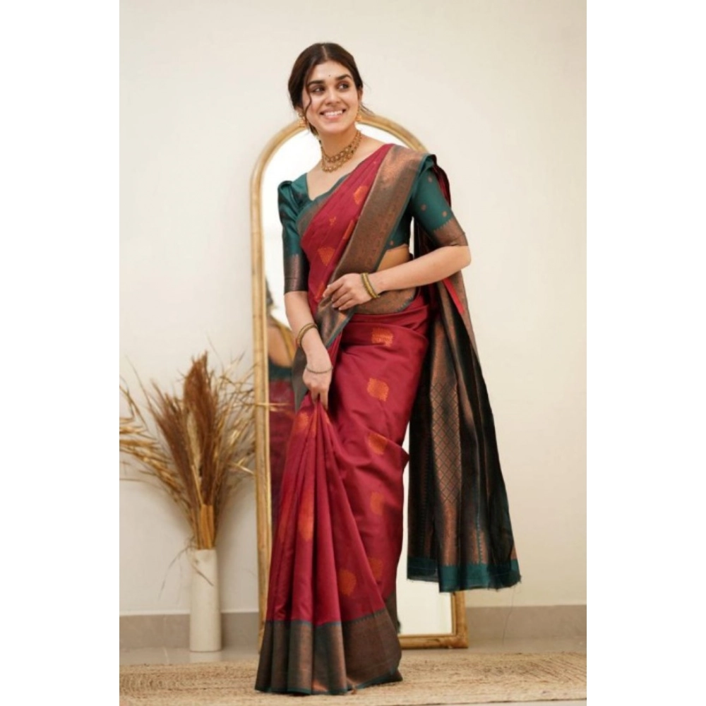 Women's Silk Printed Saree With Unstitched Blouse 5.5Mtr (Red) - Image 3