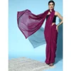 54465692000 7b8a342830 o d 1000x1000 1 Women's Georgette Embellished Sequnece Bollywood Saree With Unstitched Blouse 5.5Mtr (Wine)