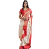 54465778126 42ff4b9f49 o d 1000x1000 1 Women's Silk Printed Saree With Unstitched Blouse 5.5Mtr (White-Red)