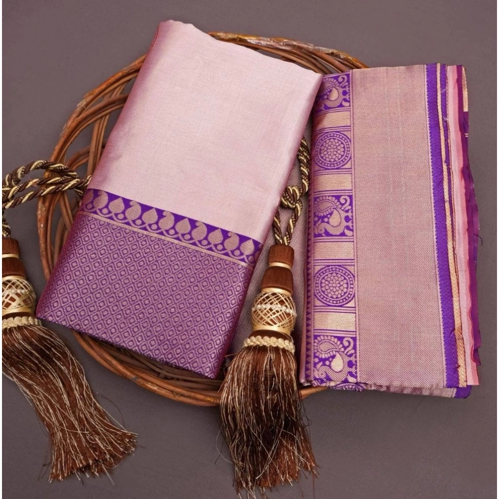 Women's Silk Printed Saree With Unstitched Blouse 5.5Mtr (Purple)
