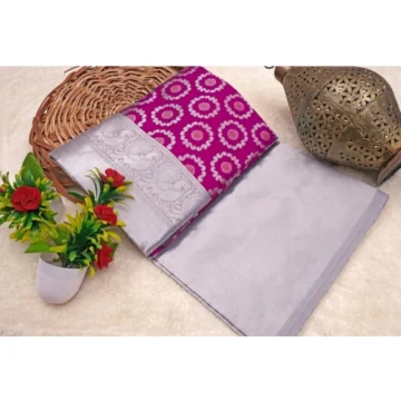 Women's Soft Lichi Silk Printed Saree With Unstitched Blouse 5.5Mtr (Pink)
