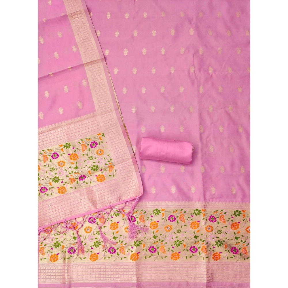 Women's Banarasi Silk Printed Unstitched Salwar Suit Material With Dupatta (Light Pink, 3Mtrs) - Image 3