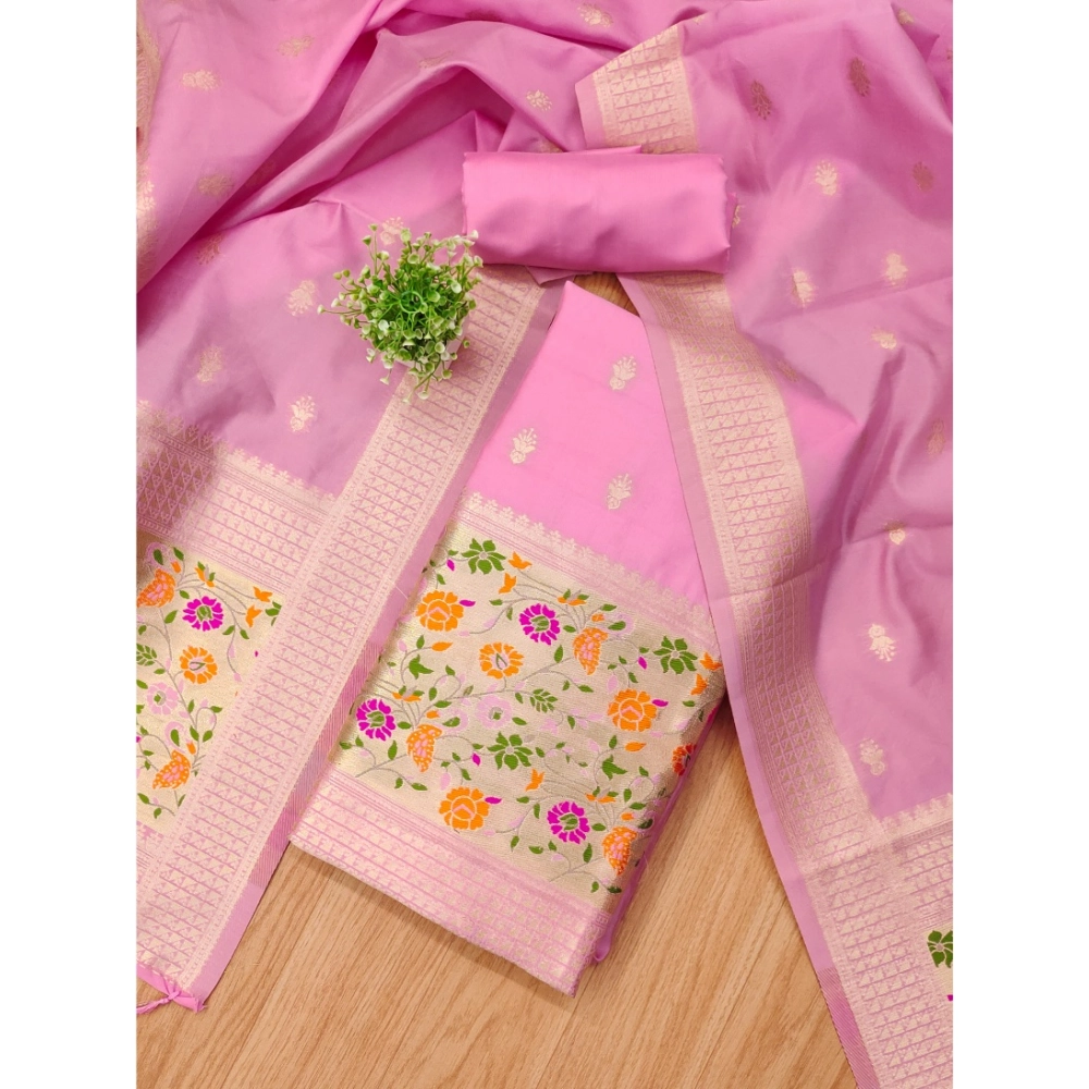 Women's Banarasi Silk Printed Unstitched Salwar Suit Material With Dupatta (Light Pink, 3Mtrs) - Image 2