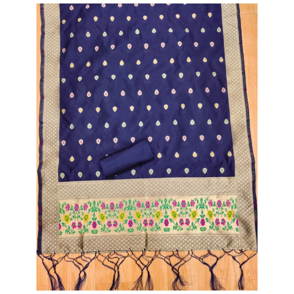 Women's Banarasi Silk Printed Unstitched Salwar Suit Material With Dupatta (Navy Blue, 3Mtrs) - Image 4