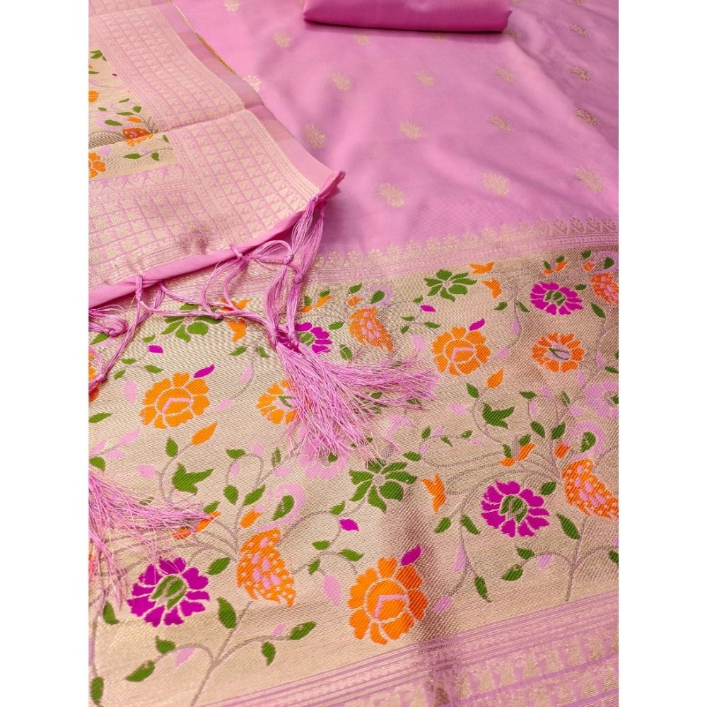 Women's Banarasi Silk Printed Unstitched Salwar Suit Material With Dupatta (Light Pink, 3Mtrs) - Image 4