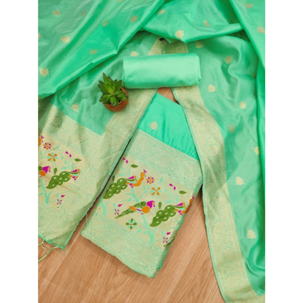 Women's Banarasi Silk Printed Unstitched Salwar Suit Material With Dupatta (Sea Green, 3Mtrs) - Image 2